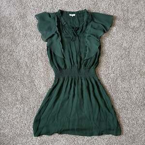 Parker Silk Blend Dress Green Quiet Luxury Forestcore Fairy Smocked Ruffle M